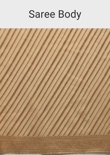 Gold Saree In Georgette With Woven Diagonal Stripes, Floral Pallu And Unstitched Blouse