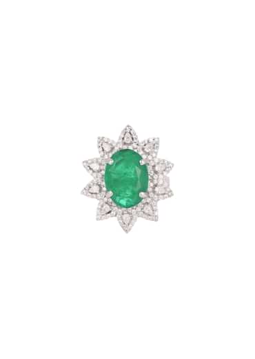92.5 Sterling Silver Floral Ring Embedded with Green Emerald