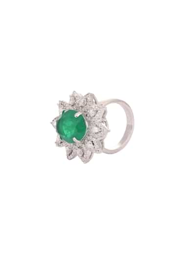 92.5 Sterling Silver Floral Ring Embedded with Green Emerald
