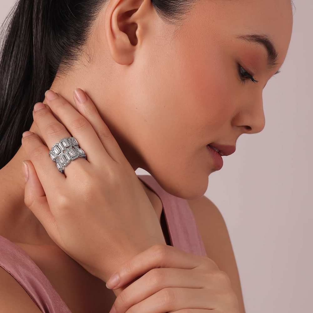 92.5 Sterling Silver Ring With Encrusted Zirconia