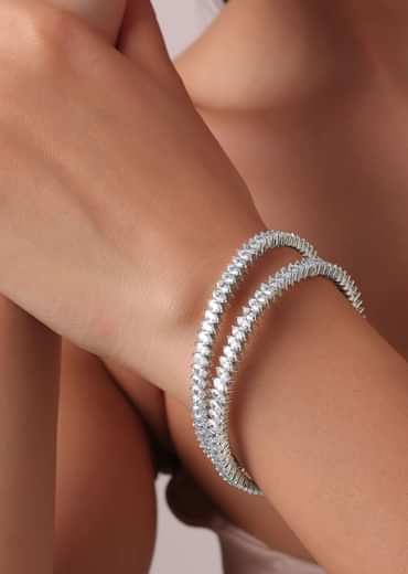 92.5 Sterling Silver White Zirconia Bangles Set of 2