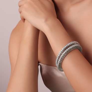 92.5 Sterling Silver Zirconia Bangles Set of 2