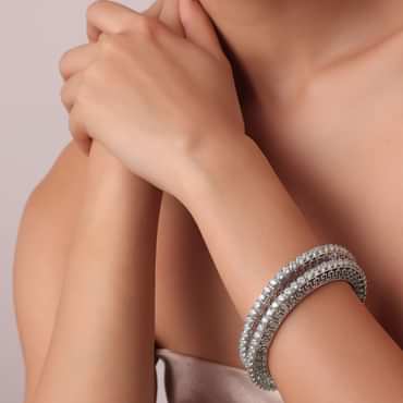 92.5 Sterling Silver Zirconia Bangles Set of 2