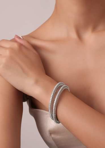 Zirconia 92.5 Sterling Silver Studded Bangles Set of 2