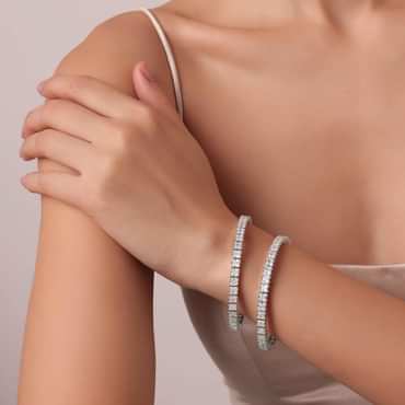 Zirconia Studded 92.5 Sterling Silver Bangles Set of 2