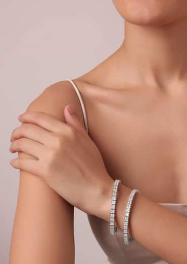 Zirconia Studded 92.5 Sterling Silver Bangles Set of 2