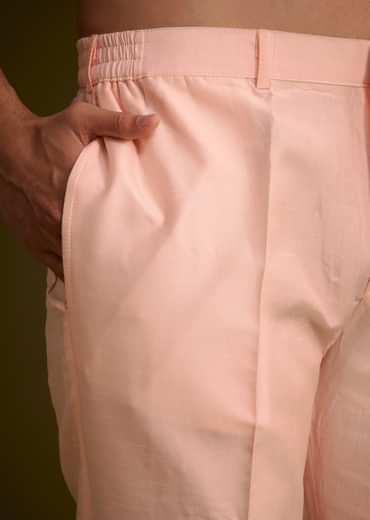 Baby Pink Silk Jacket Set With Nature Themed Patch Work