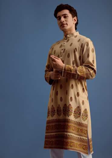 Beige Hand Block Printed Kurta Set