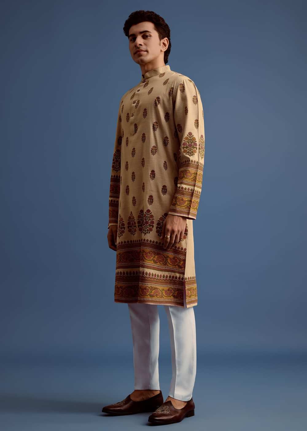 Beige Hand Block Printed Kurta Set