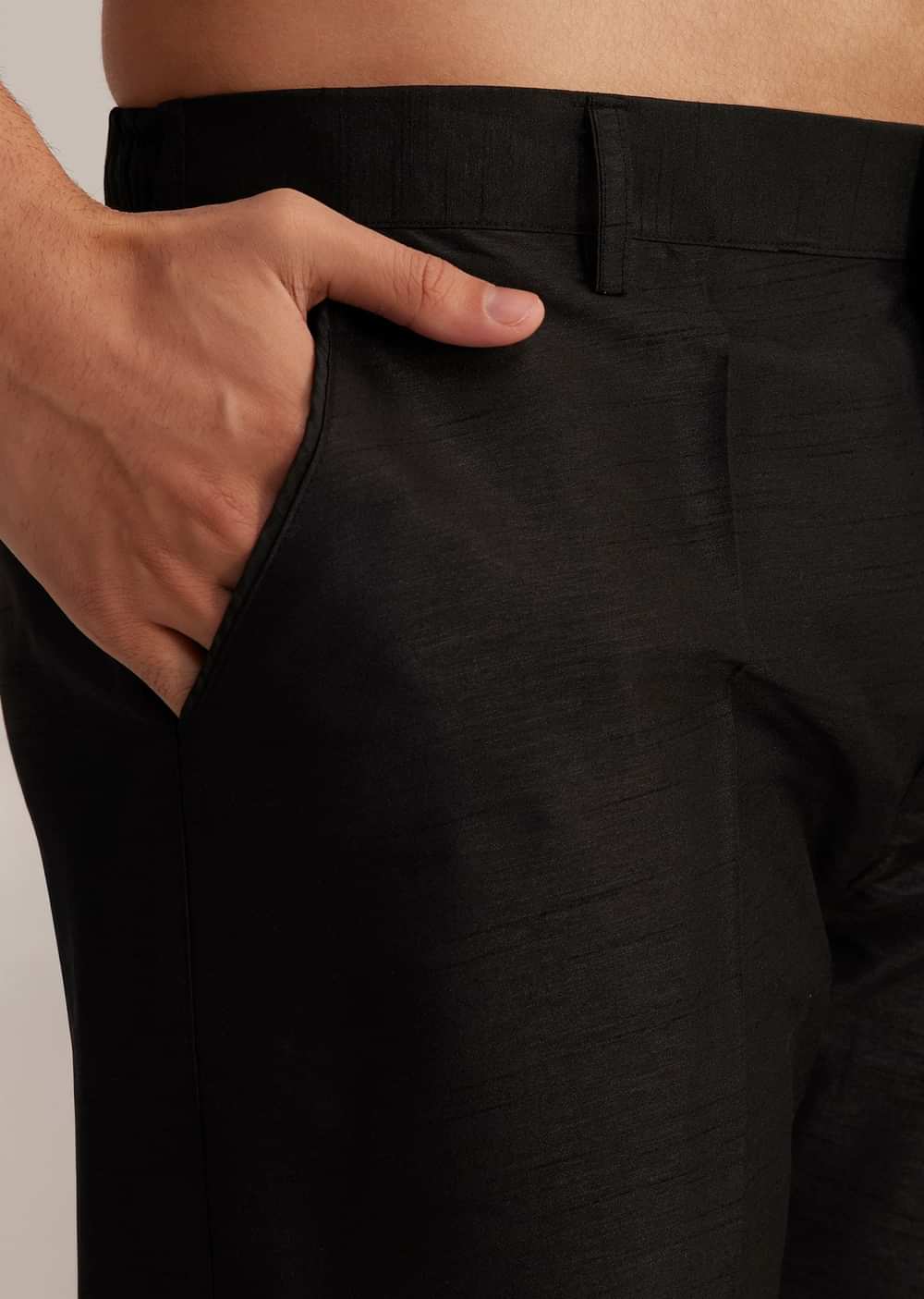 Black Cotton Silk Embroidered Jacket Kurta Set