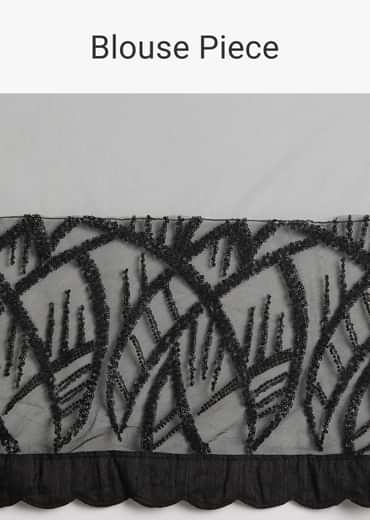 Black Net Saree With Sequins And Stones Embroidery
