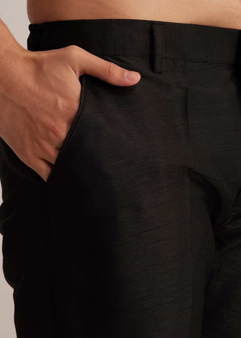 Black Silk Kurta Set With Embroidered Nehru Jacket