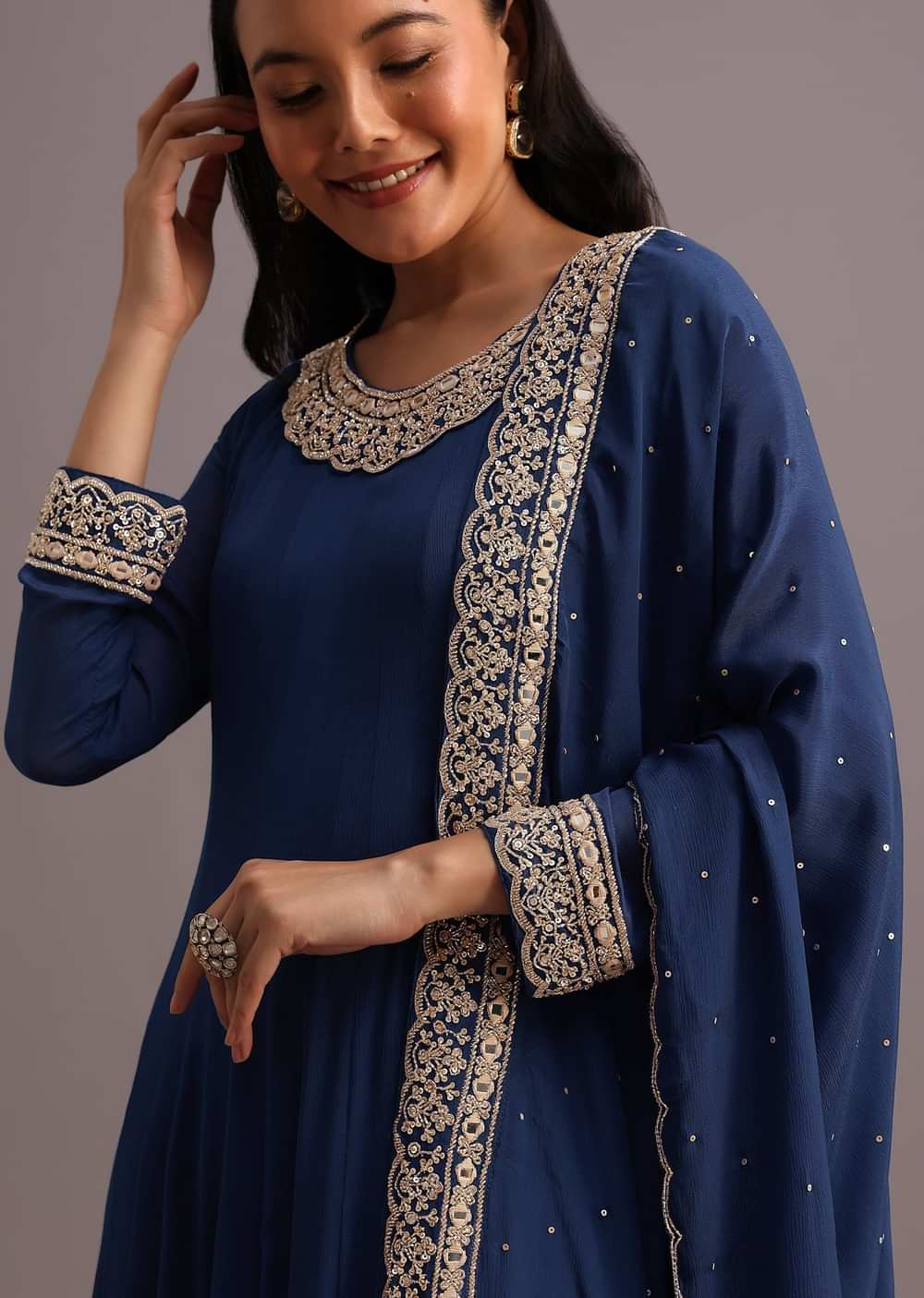 Blue Embroidered Anarkali Suit With Dupatta