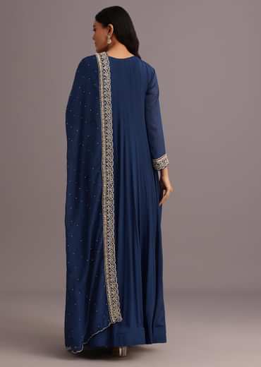 Blue Embroidered Anarkali Suit With Dupatta