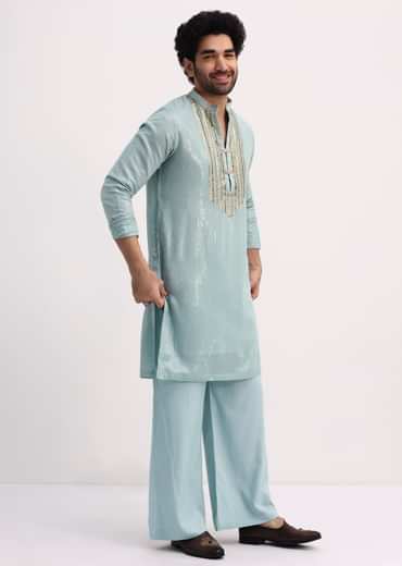 Blue Gold Sequin Kurta With Loose Fitted Pants