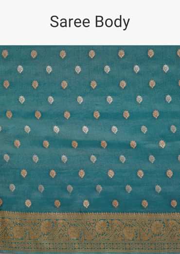 Blue Tissue Silk Saree With Zari Border Butti And Pallu