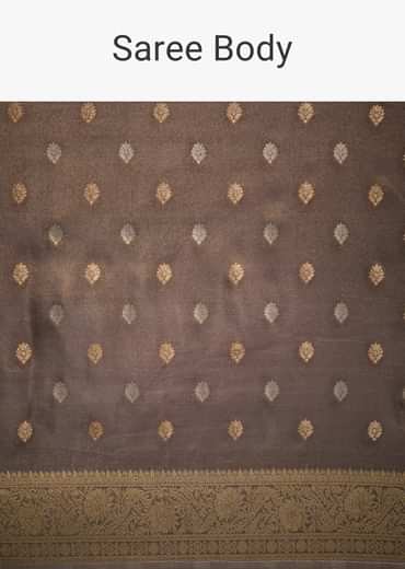 Brownish Grey Tissue Silk Saree With Zari Border And Butti Work