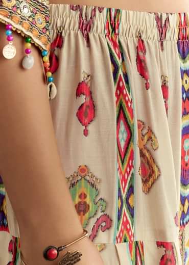 Cream Printed Muslin Kurta And Dhoti