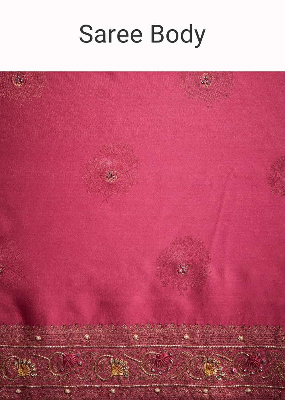 Dusky Orange Dola Silk Saree With Embroidered Border And Pallu