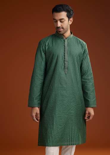 Green Banarasi Silk Kurta Pant Set
