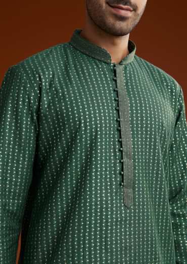 Green Banarasi Silk Kurta Pant Set
