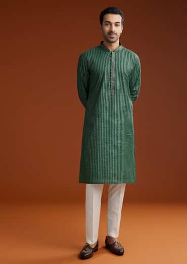 Green Banarasi Silk Kurta Pant Set