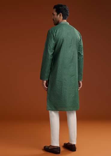 Green Banarasi Silk Kurta Pant Set