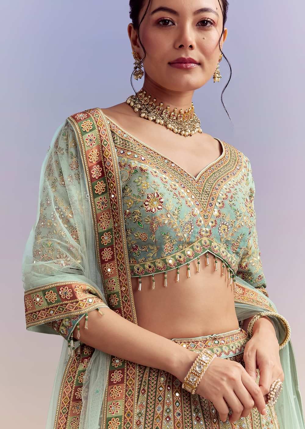 Green Ombre Crepe Printed Bridesmaid Lehenga With Heavy Hand Embroidery