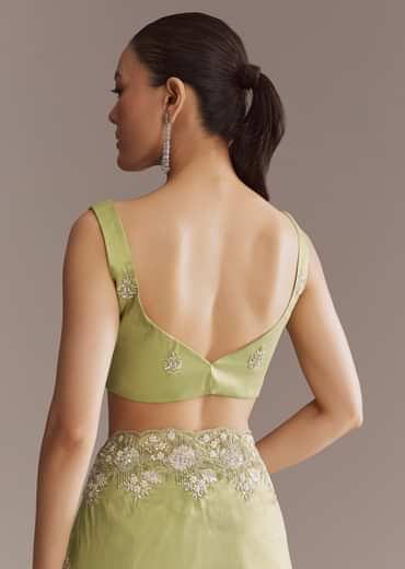 Green Tissue Saree With Bead And Sequin Embroidery