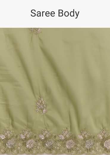 Green Tissue Saree With Bead And Sequin Embroidery