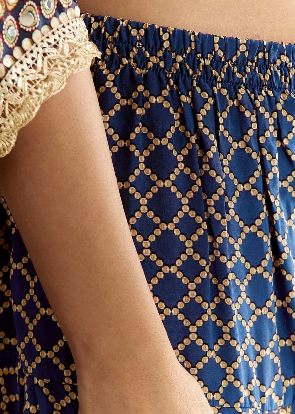 Greenish Beige Printed Kaftaan Kurta With Dhoti