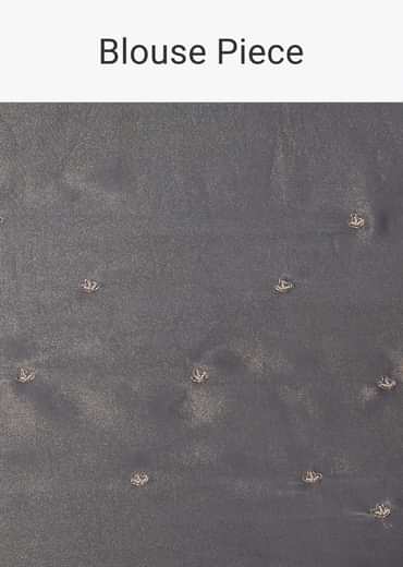 Grey Glass Tissue Saree With Mirror Work Border And Unstitched Blouse Piece