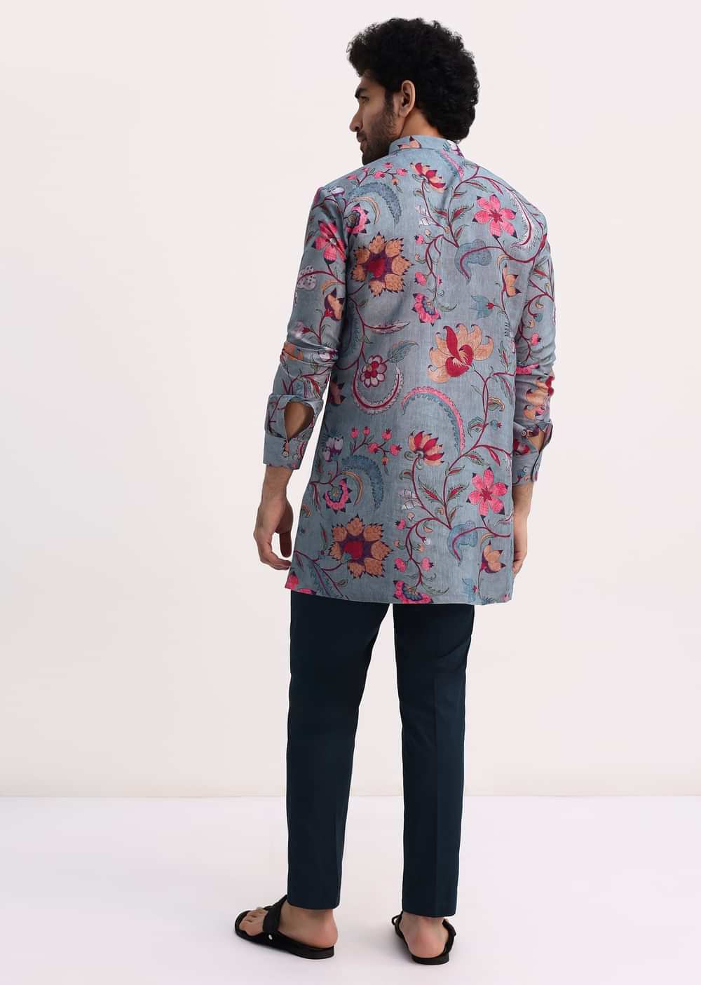 Grey Printed Kurta Set For Men