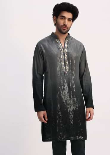 Grey Shaded Sequin Zipper Kurta With Black Pants