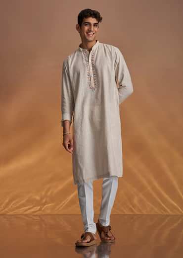 Light Natural Floral Resham Embroidered Kurta And Pant Set