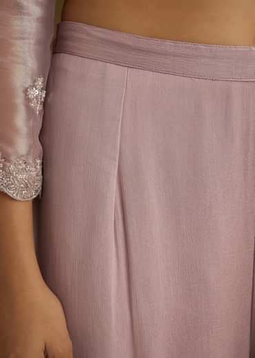 Lavender Tissue Cut Dana Beads Kurta Set With Embroidered Dupatta