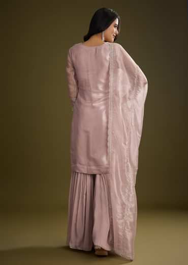 Lavender Tissue Cut Dana Beads Kurta Set With Embroidered Dupatta