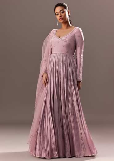 Lavender Embroidered Anarkali Suit With Organza Dupatta