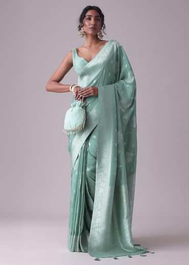 Marine Blue Woven Saree In Dola Silk And Silver Weave