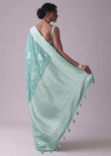 Marine Blue Woven Saree In Dola Silk And Silver Weave