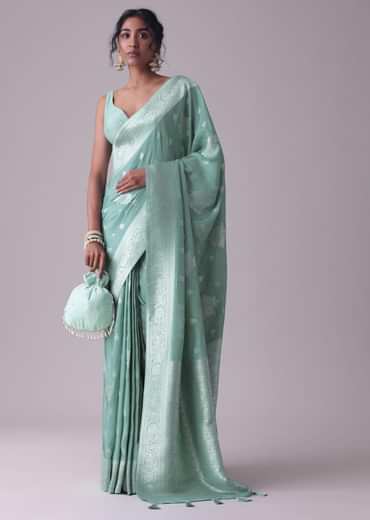 Marine Blue Woven Saree In Dola Silk And Silver Weave