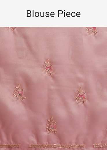Metallic Pink Organza Tissue Saree With Cutdana And Bead Embroidery