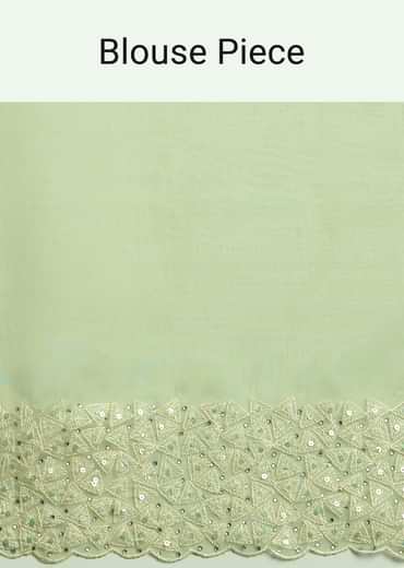 Mint Green Tissue Silk Sequins Saree With Scallop Border