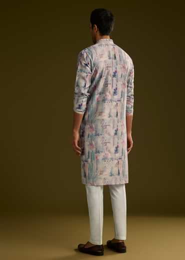Multi Colored Silk Kurta Set With Abstract Print
