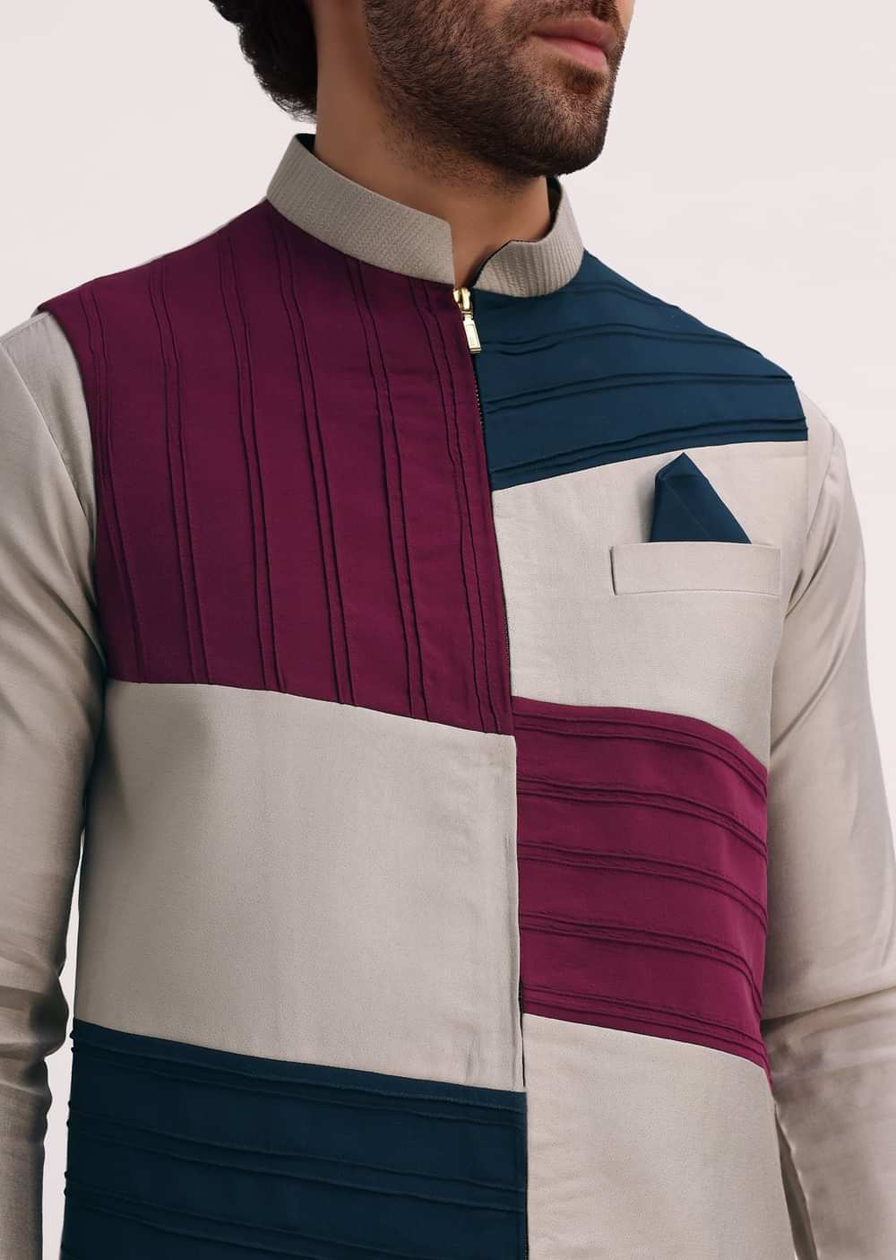 Multicolour Self Work Kurta Jacket Set