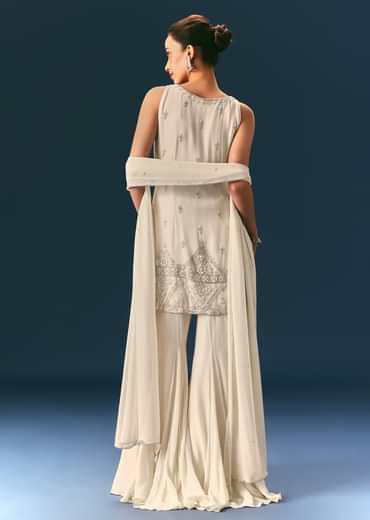 Off White Hand Embroidered Sharara Suit With Choker Dupatta