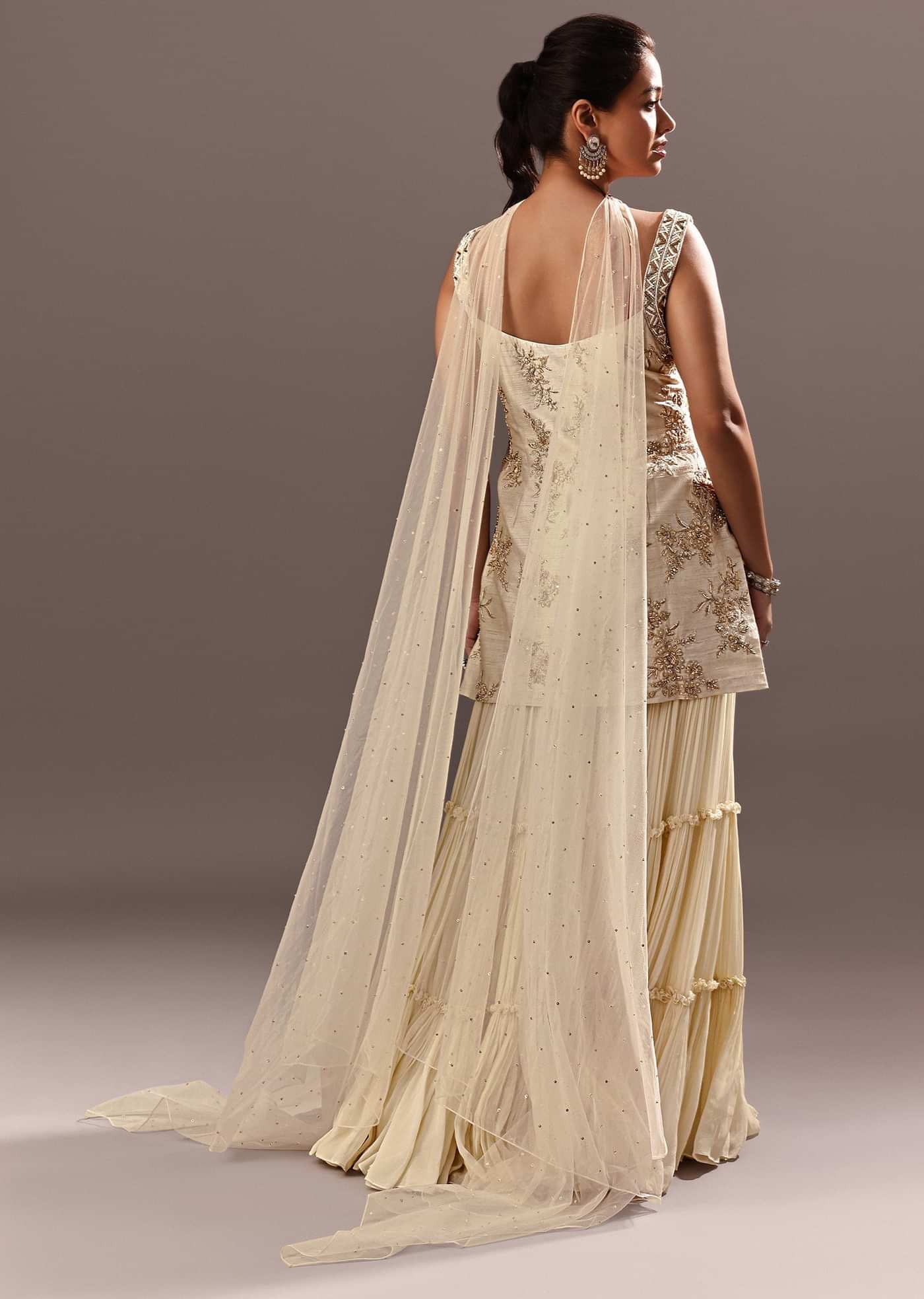 Off White Embroidered Kurta Sharara With Choker Dupatta