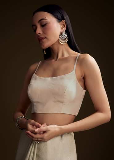 Off White Jacquard Saree With Zardosi And Stone Embroidery