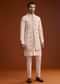 Off White Silk Kurta With Mirror And Thread Work Jacket