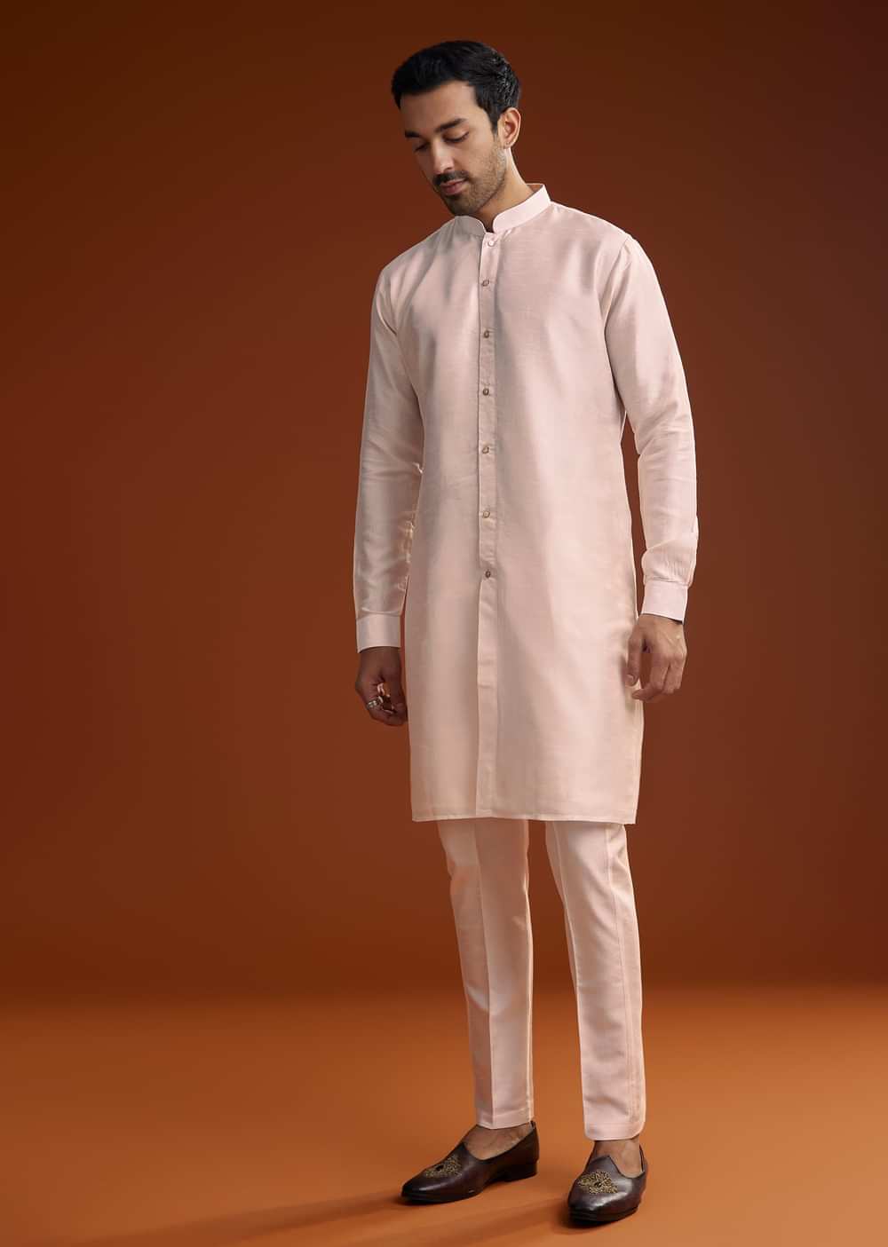 Off White Silk Kurta With Mirror And Thread Work Jacket